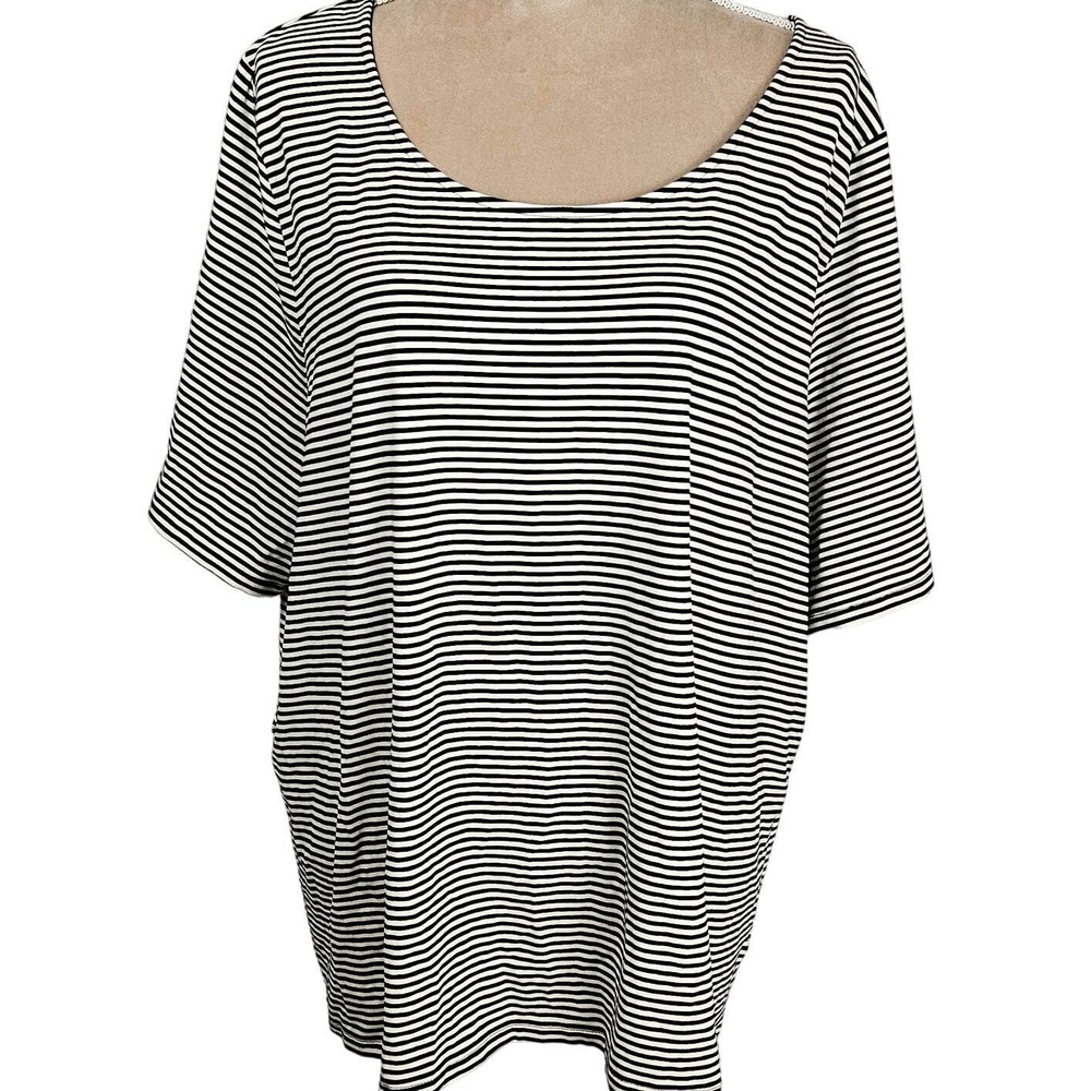 Talbots Womens Sz 3x Top Black/ White Striped‎ Short Sleeve TShirt Casual Basic